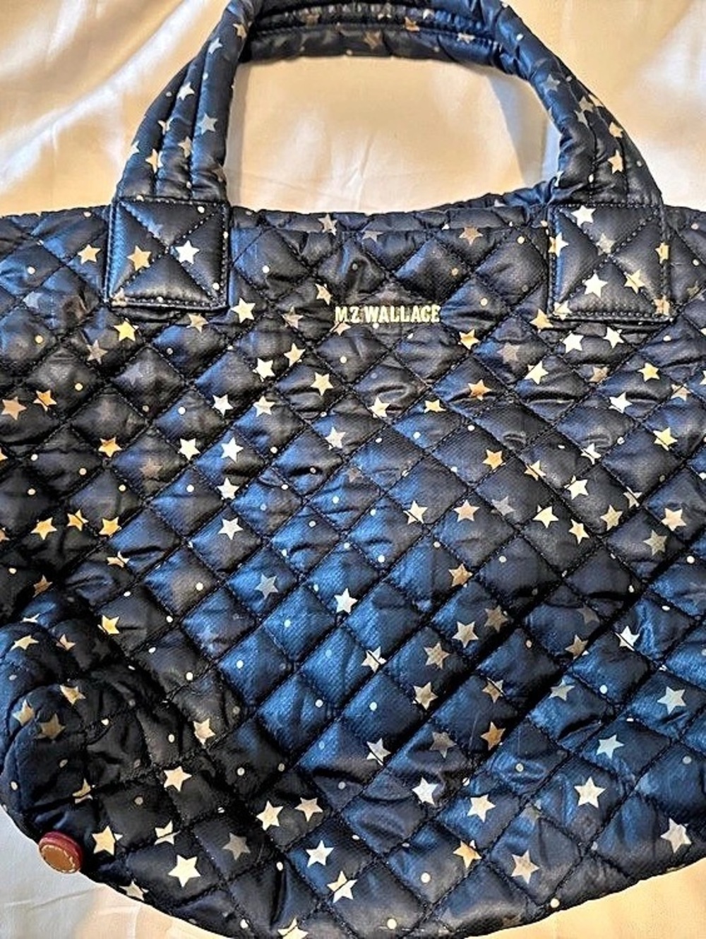 MZ WALLACE Small Sutton Deluxe Quilted Star Tote Black & Gold